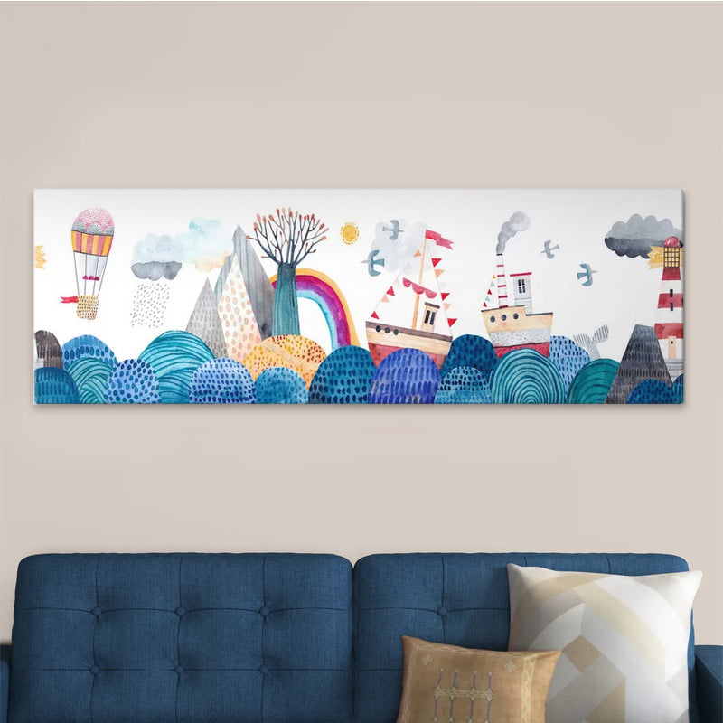 KIDS WORLD digital canvas painting, 40x120x3cm, featuring vibrant colors and playful design, perfect for children's rooms.