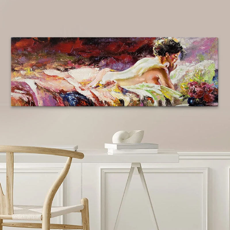 NAKED NATURE digital canvas painting, 120x40x3 cm, showcasing vibrant nature-inspired artwork on a sturdy cotton canvas with a pine wood frame.