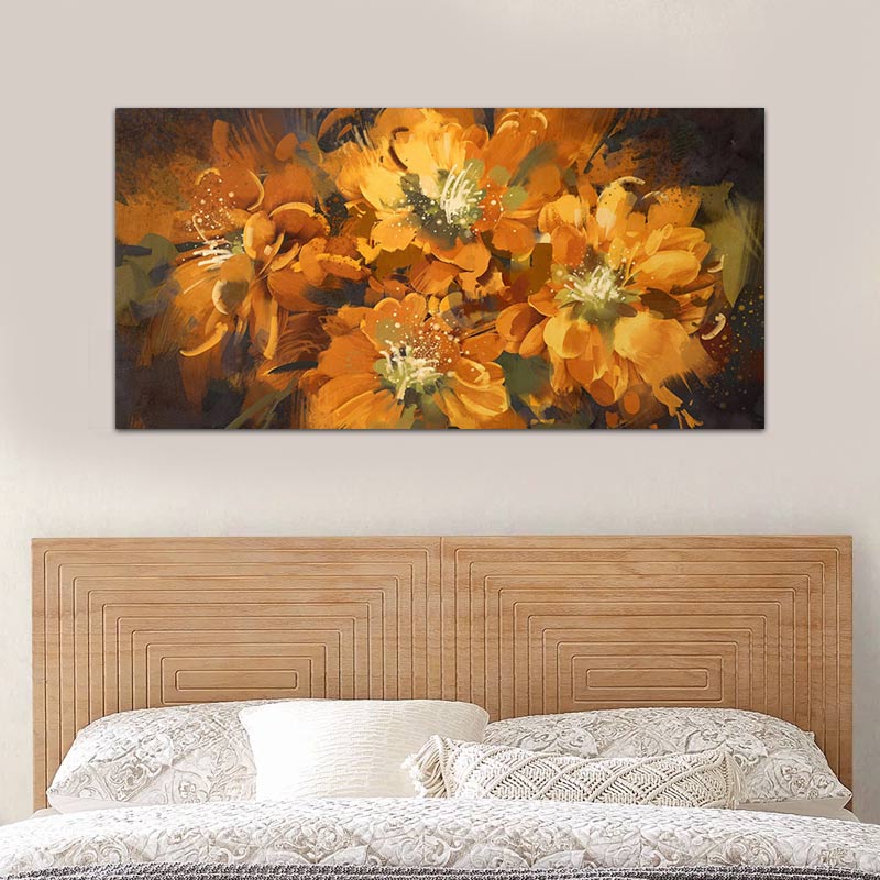 Vibrant 'Orange Life' digital print on canvas, measuring 120x60x3 cm, showcasing a lively orange design perfect for home or business decor.