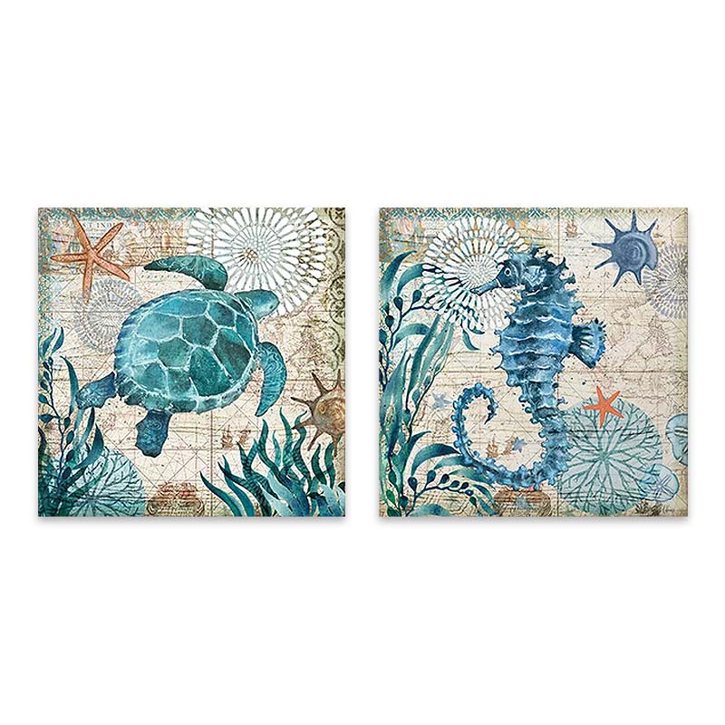 Two-piece digital canvas painting set featuring vibrant water life imagery, dimensions 83x40x3 cm, ideal for home or business decor.