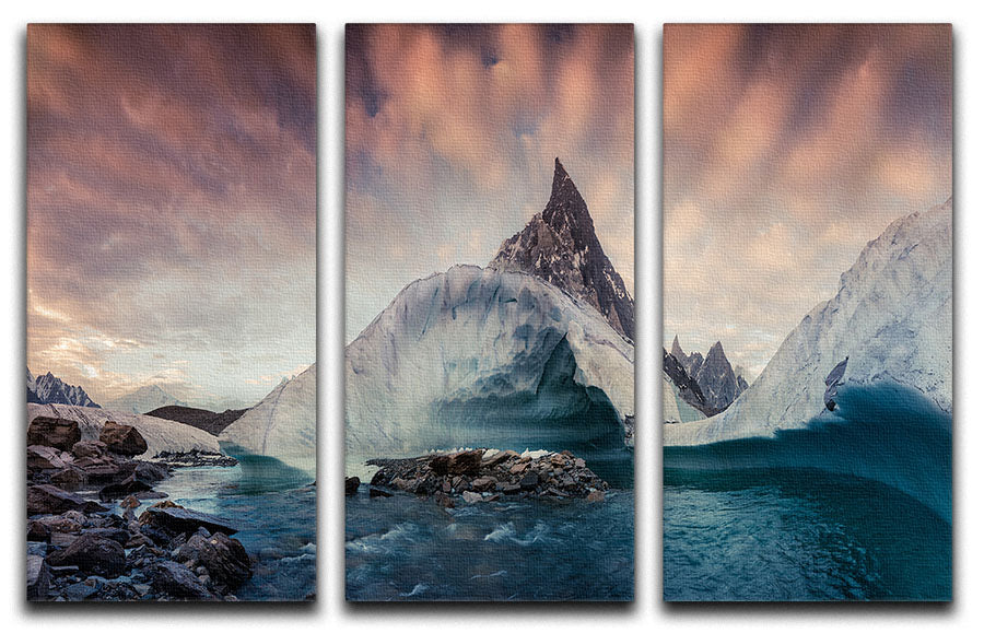 Pakistan K2 3 Split Panel Canvas Print showcasing stunning mountain scenery in three panels.