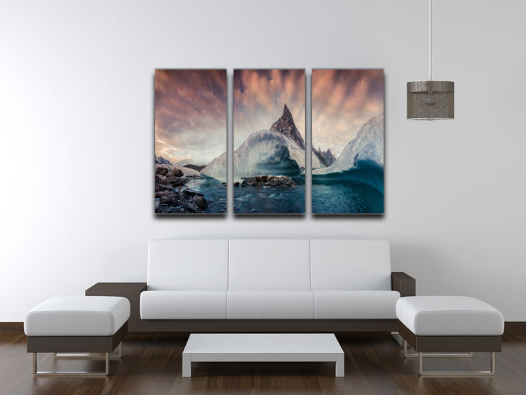 Pakistan K2 3 Split Panel Canvas Print showcasing stunning mountain scenery in three panels.