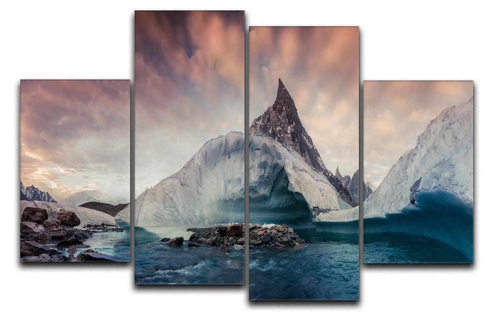A beautiful 4-split canvas artwork depicting the majestic K2 mountain landscape, showcasing vibrant colors and intricate details.