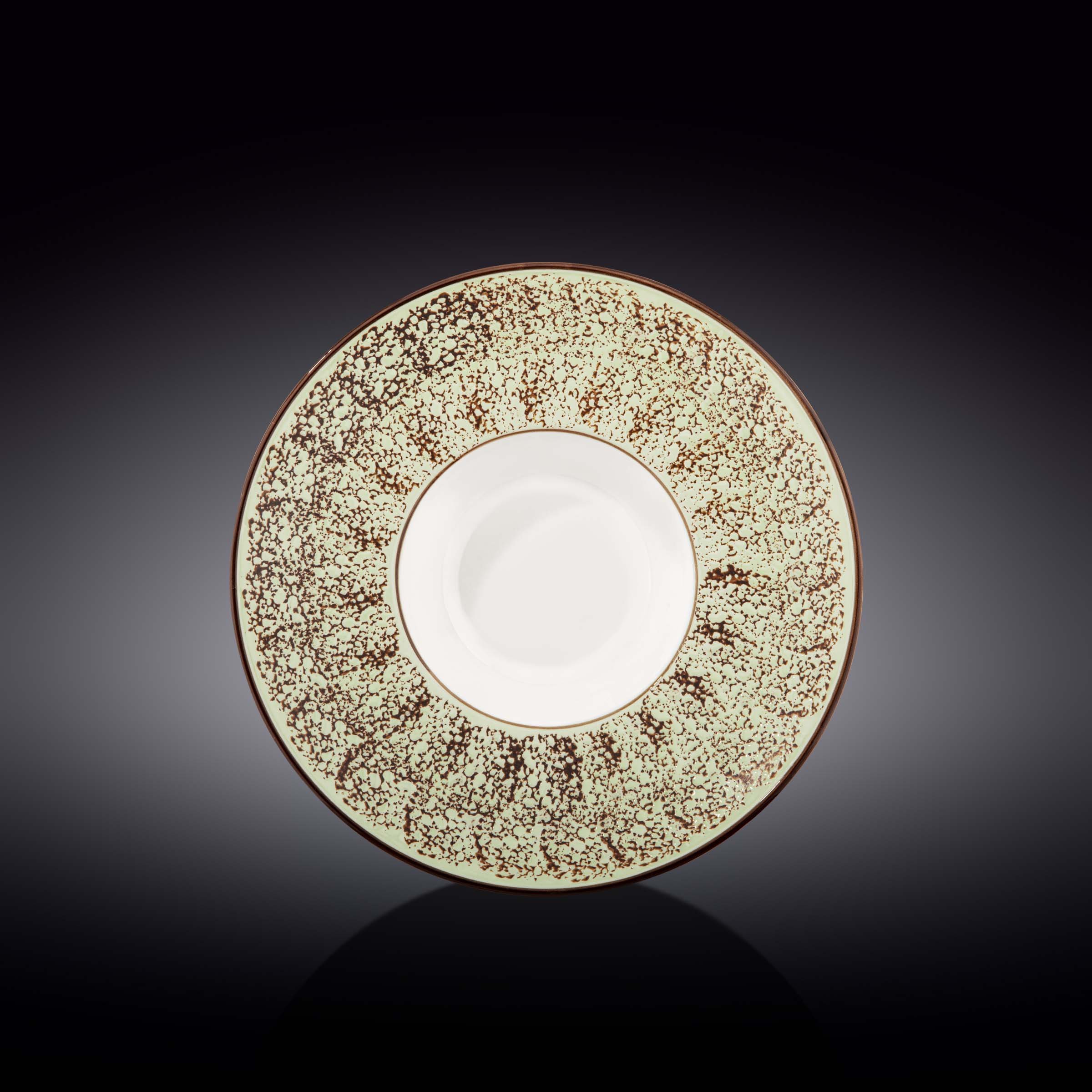 Pale Green Pistachio Porcelain Deep Plate, 9.5 inches, showcasing vibrant color and fine craftsmanship.