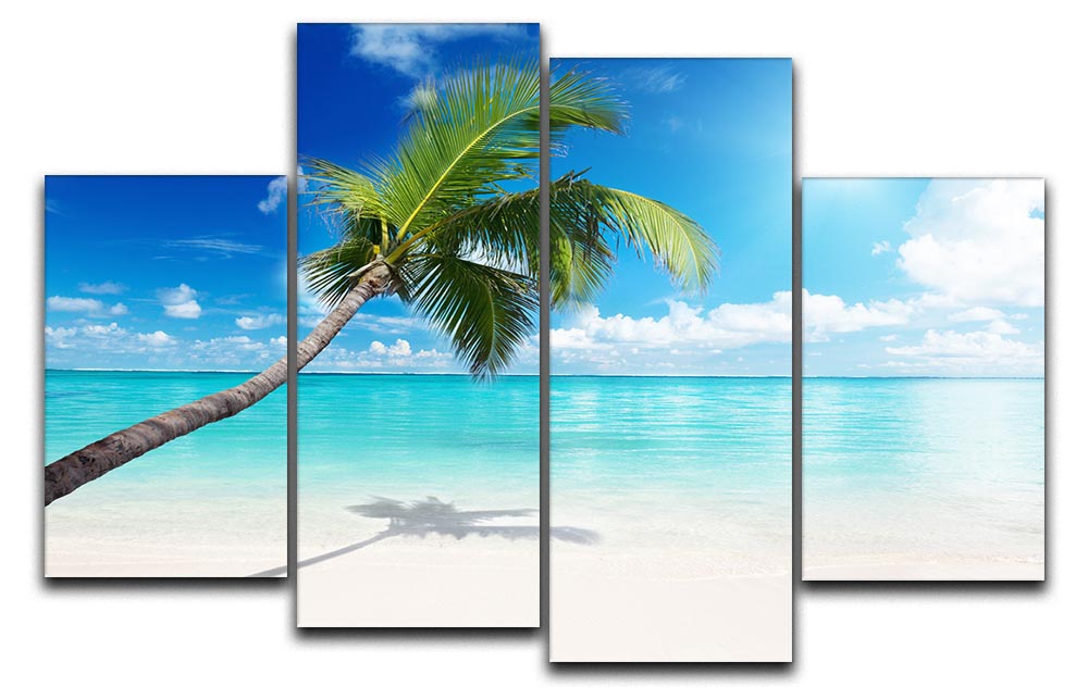 A beautiful 4-split panel canvas artwork featuring a serene beach scene, showcasing vibrant colors and a dynamic design.