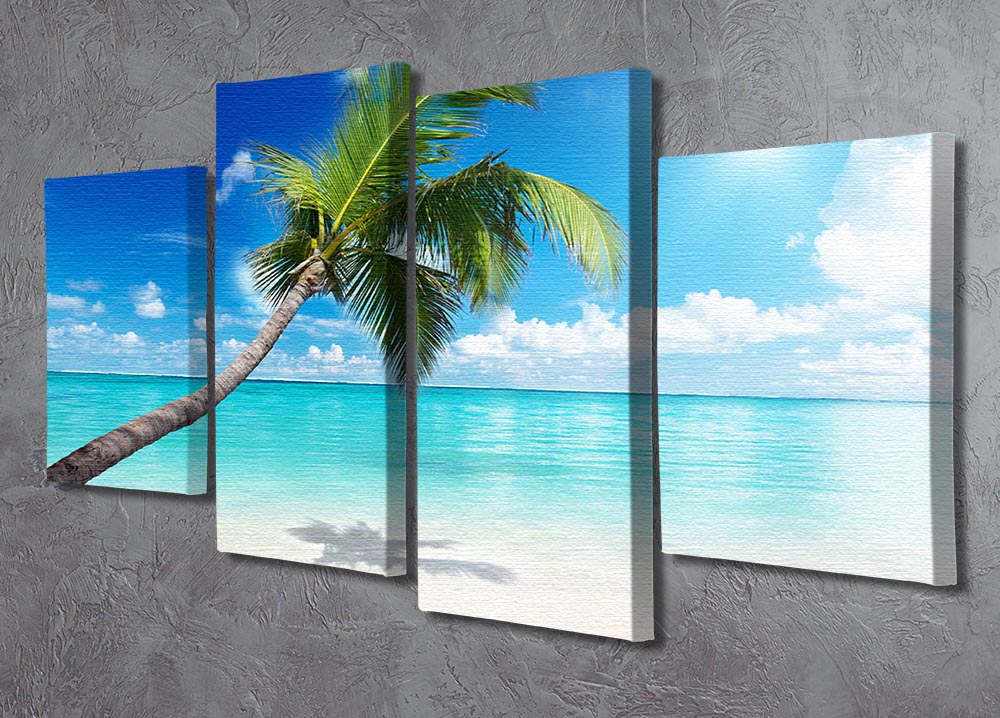 A beautiful 4-split panel canvas artwork featuring a serene beach scene, showcasing vibrant colors and a dynamic design.
