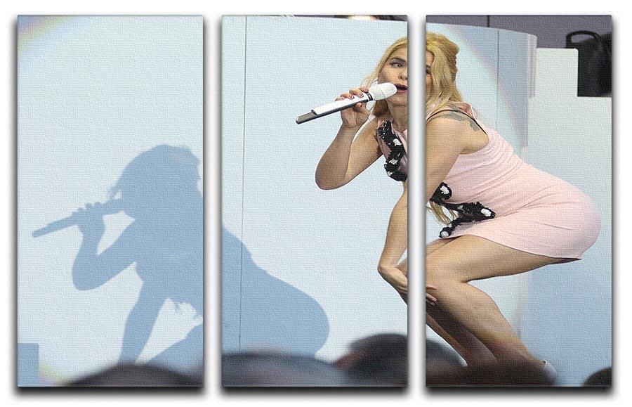Paloma Faith Live On Stage 3 Split Panel Canvas Print showcasing vibrant colors and dynamic performance imagery across three panels.