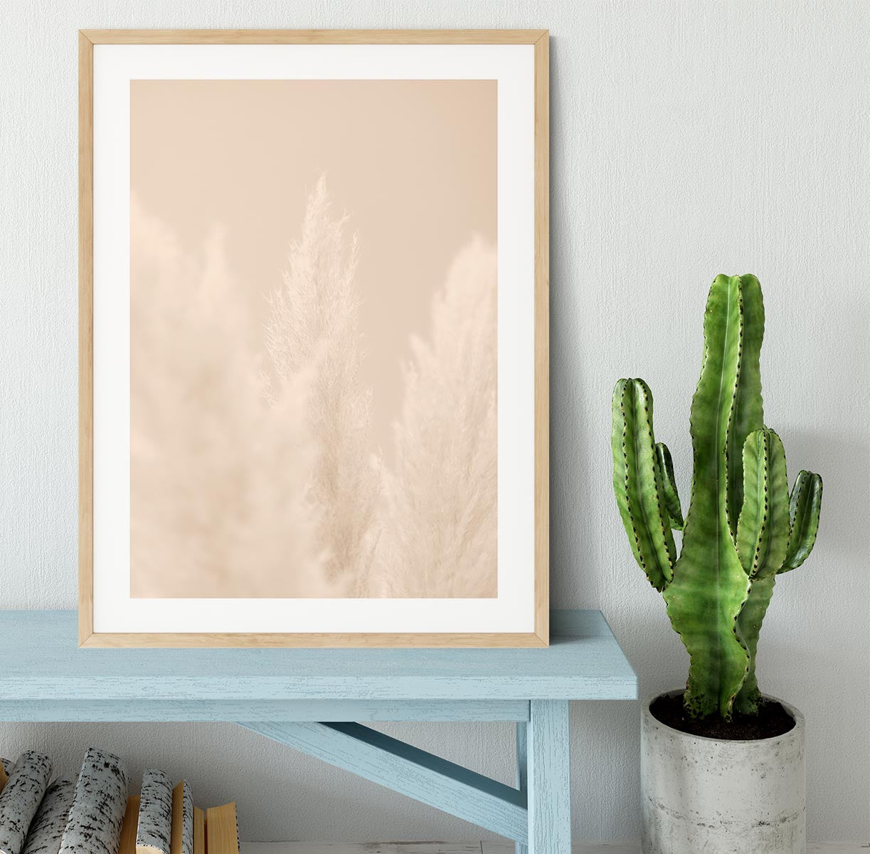 Pampas Grass Beige 04 Framed Print showcasing elegant design and vibrant colors in a handmade frame.