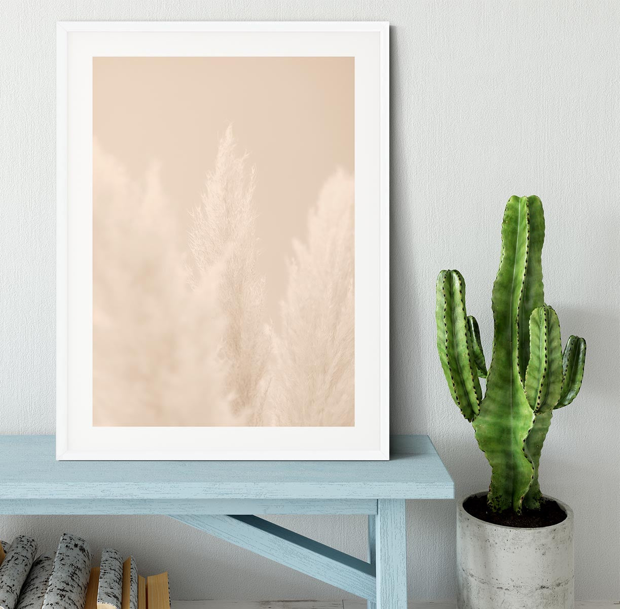 Pampas Grass Beige 04 Framed Print showcasing elegant design and vibrant colors in a handmade frame.