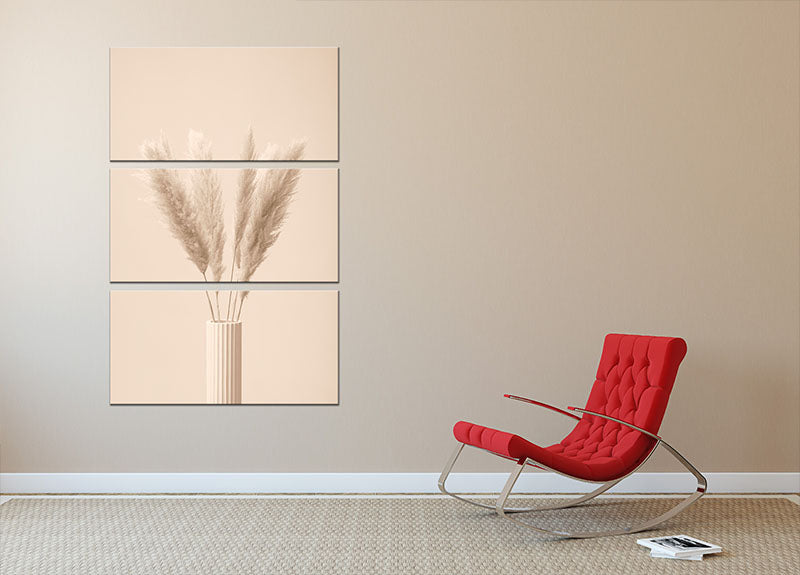 A beautiful 3-panel canvas print featuring Pampas grass in beige tones, perfect for home decor.