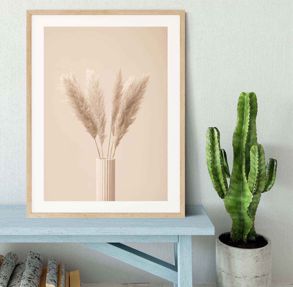 Pampas Grass Beige 11 Framed Print showcasing elegant feathery plumes in a stylish handmade frame.