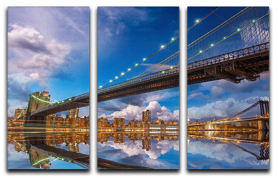 A stunning 3-panel canvas art depicting a panoramic sunset view with Brooklyn and Manhattan Bridges, enhancing any decor.