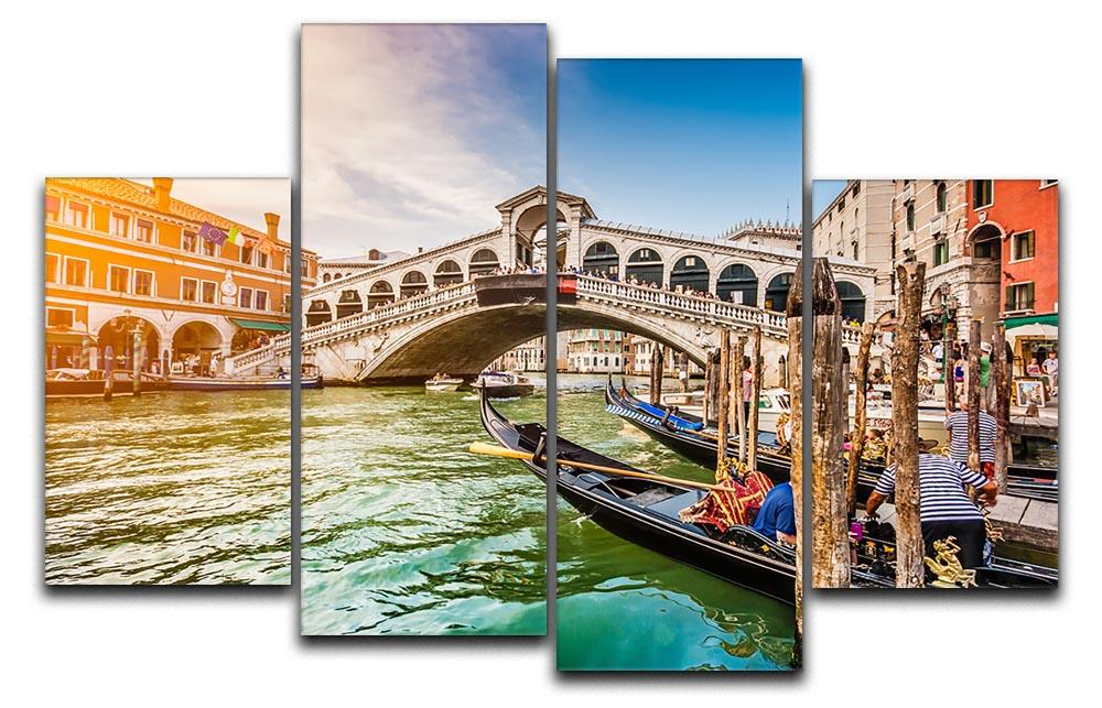 A stunning 4-split canvas artwork depicting a panoramic view of Canal Grande, showcasing vibrant colors and intricate details across four panels.