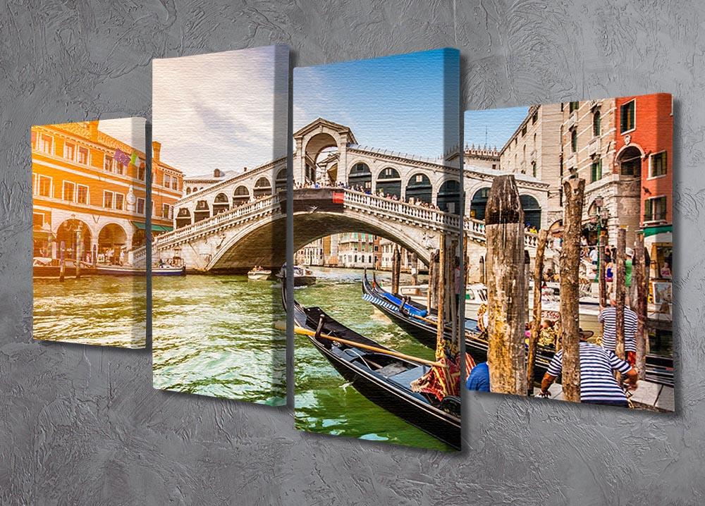 A stunning 4-split canvas artwork depicting a panoramic view of Canal Grande, showcasing vibrant colors and intricate details across four panels.