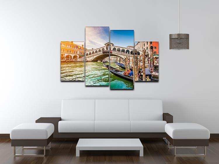 A stunning 4-split canvas artwork depicting a panoramic view of Canal Grande, showcasing vibrant colors and intricate details across four panels.