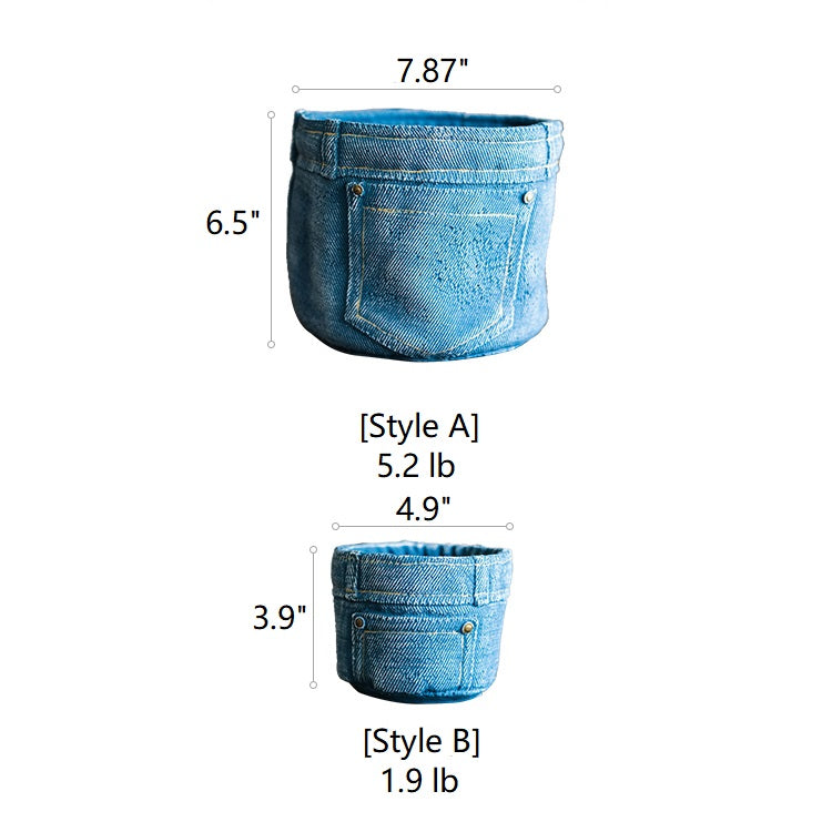 Pants for Plants Blue Jeans Cement Flower Pot showcasing a stylish blue jeans design, perfect for indoor plants.