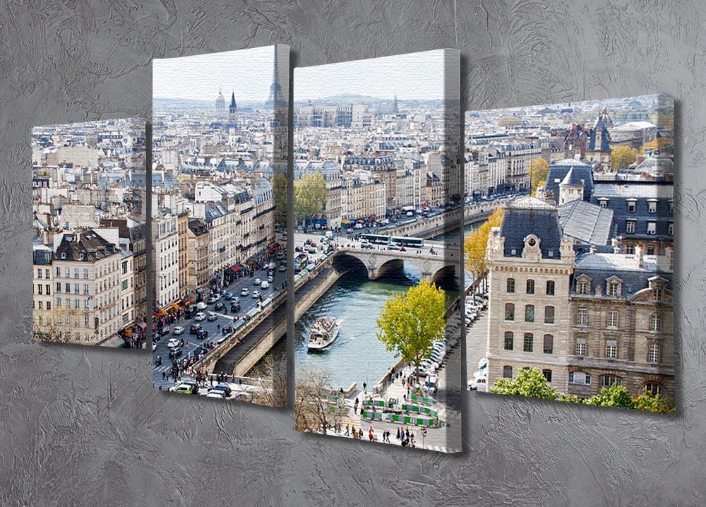 A stunning 4-panel canvas artwork depicting the Paris skyline from the top of Notre Dame, showcasing vibrant colors and intricate details.
