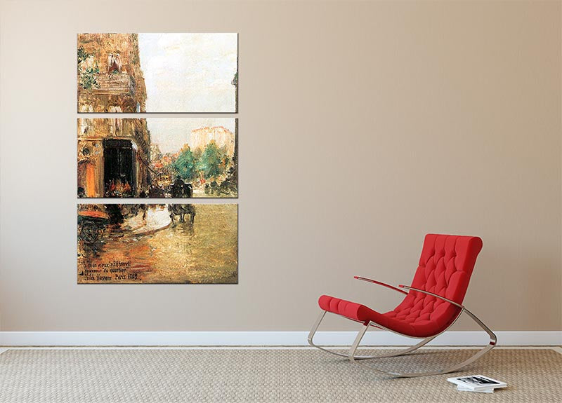 A beautiful 3-panel canvas print depicting a Parisian street scene, showcasing vibrant colors and intricate details.
