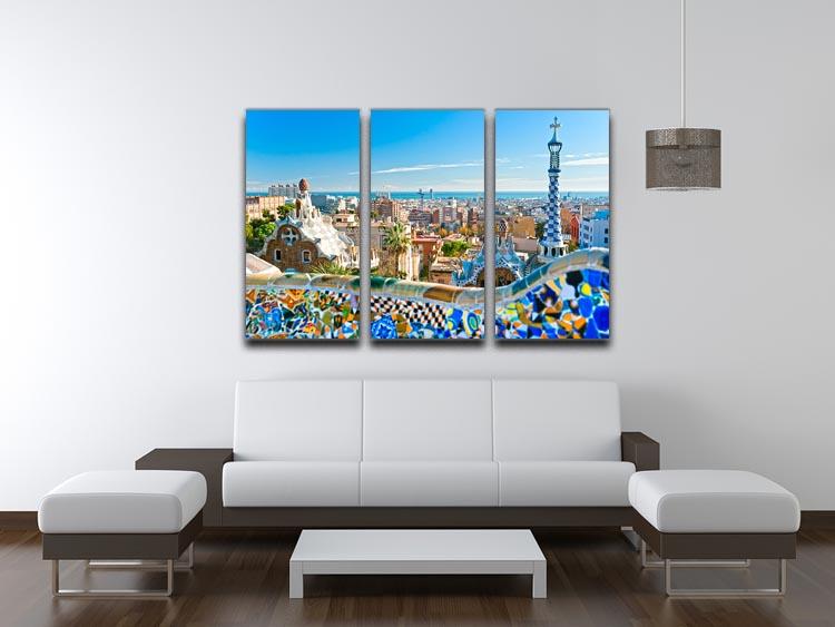 Park Guell 3 Split Panel Canvas Print showcasing vibrant colors and intricate details, perfect for enhancing any living space.