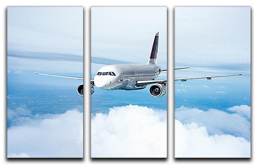 Passenger Airliner 3 Split Panel Canvas Print showcasing a stunning airliner design across three panels, perfect for modern decor.