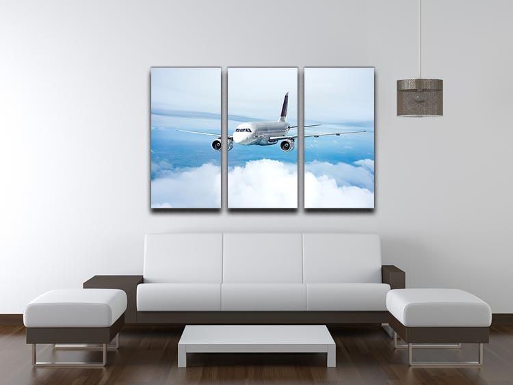 Passenger Airliner 3 Split Panel Canvas Print showcasing a stunning airliner design across three panels, perfect for modern decor.