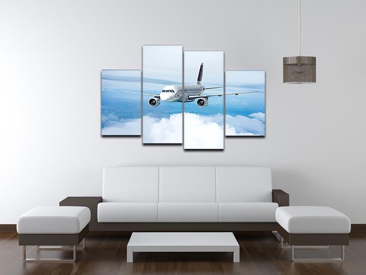 Passenger Airliner 4 Split Panel Canvas artwork featuring a dynamic aviation theme, divided into four equal sections for a modern display.