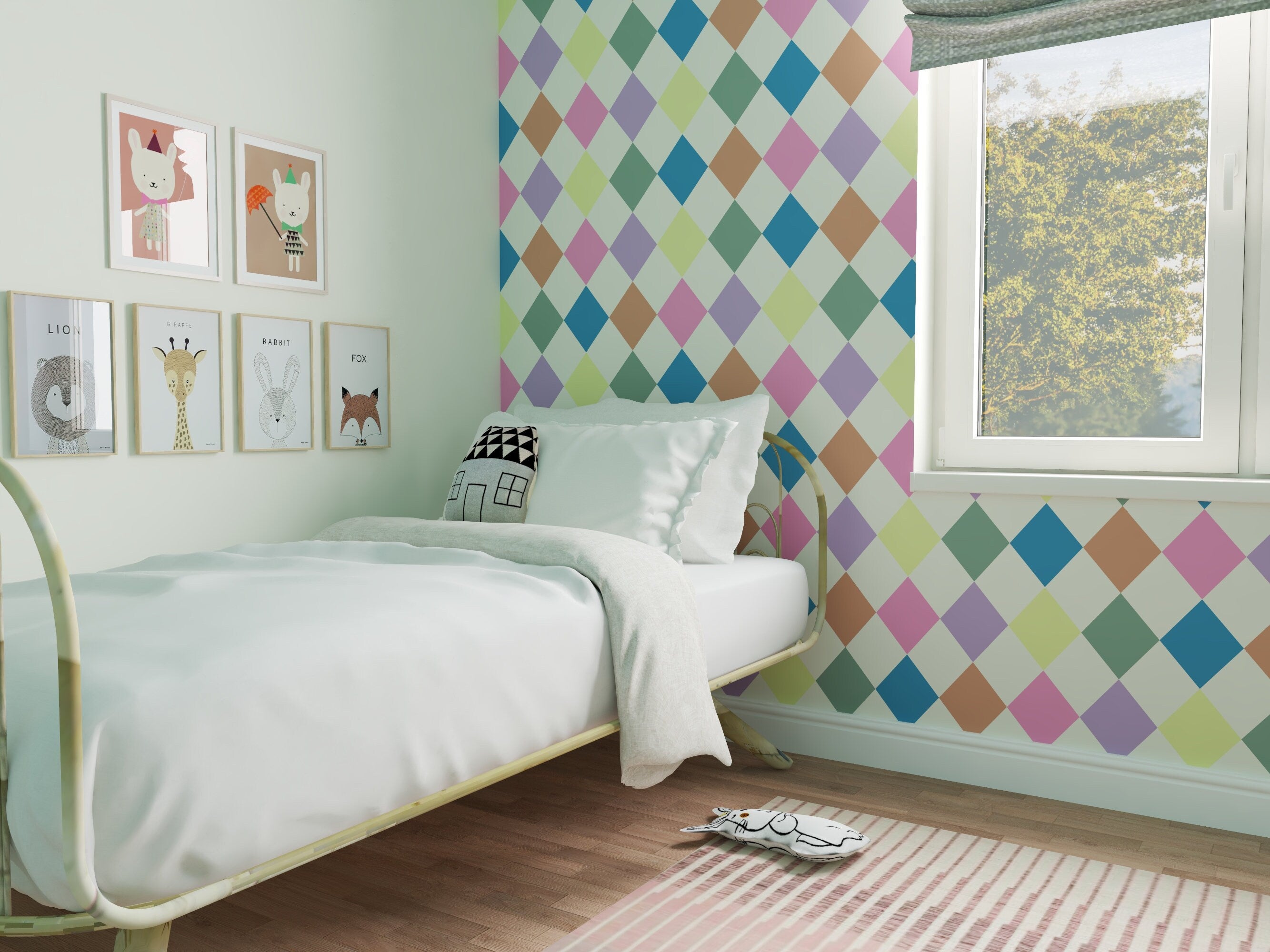 Pastel geometric wallpaper featuring a playful rhombus motif, perfect for children's rooms.
