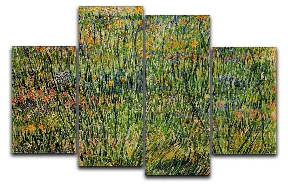 A 4-split canvas artwork featuring Van Gogh's Pasture in Bloom, showcasing vibrant colors and intricate details across four panels.