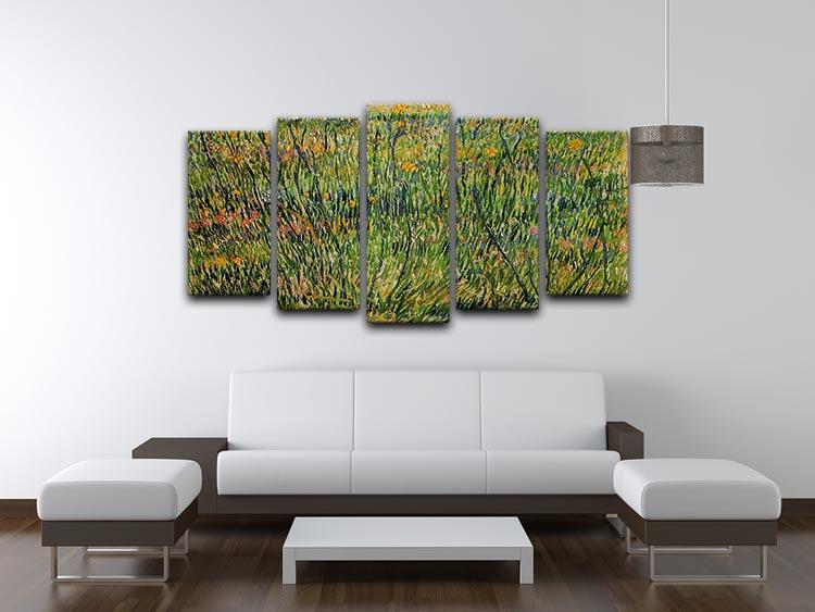 Pasture in Bloom by Van Gogh, a 5-split canvas artwork showcasing vibrant colors and intricate details across five panels.