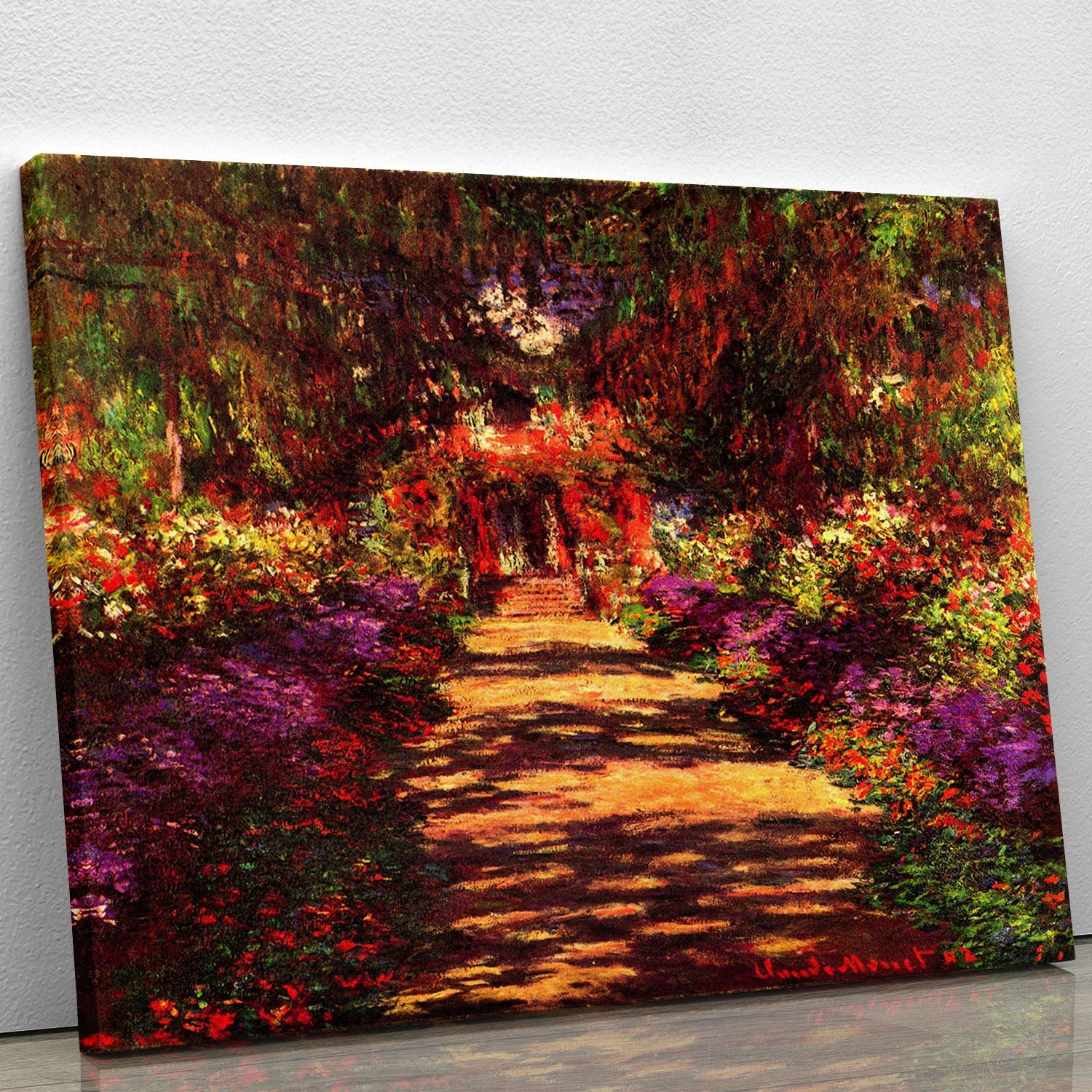 Canvas print of Path in Monet's Garden, showcasing vibrant flowers and a serene pathway, perfect for home decor.