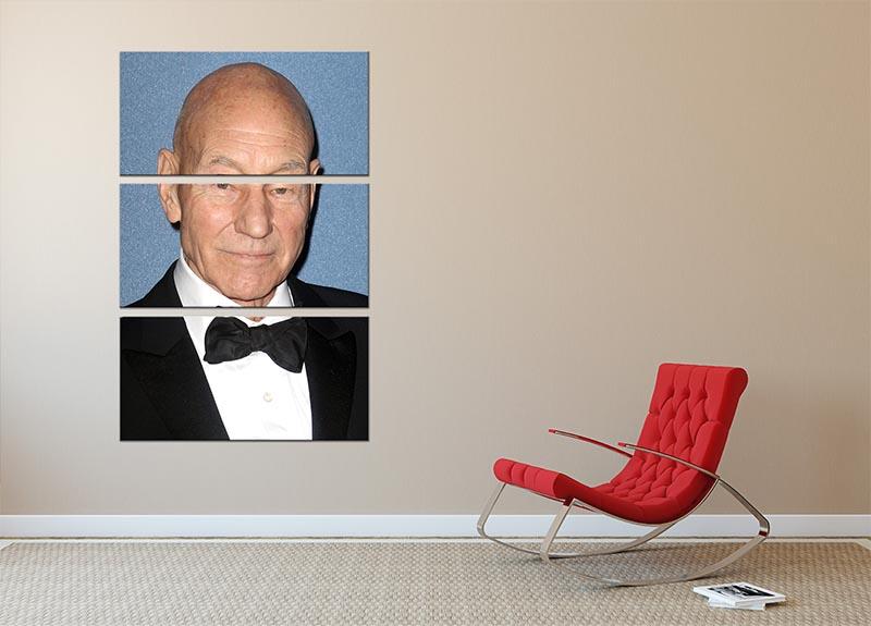 A sophisticated 3-panel canvas print featuring Patrick Stewart in a bow tie, showcasing elegance and style.