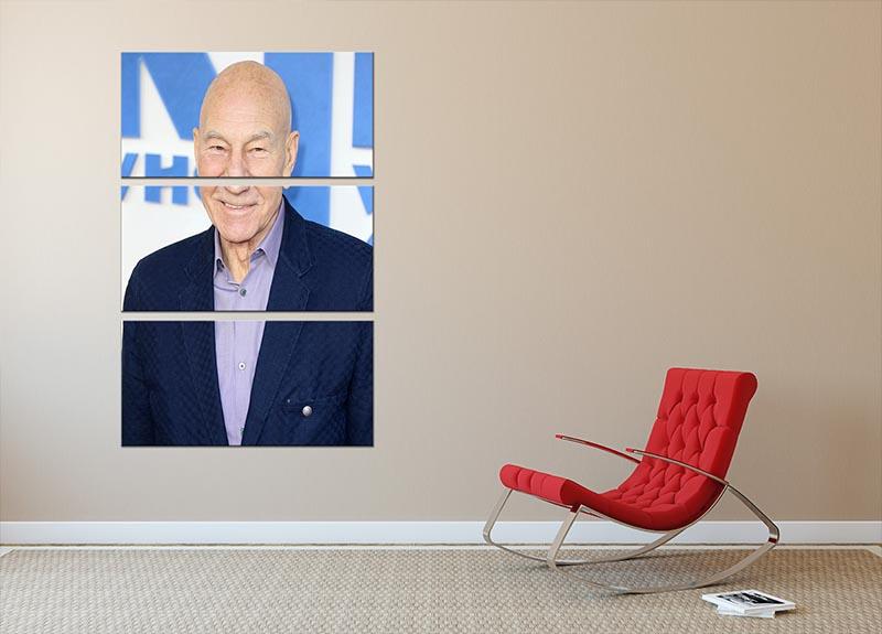 Three-panel canvas art featuring Patrick Stewart from The Kid Who Would Be King, showcasing vibrant colors and intricate details.