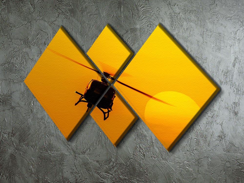 A stunning multi-panel canvas artwork featuring a patrol helicopter flying against a vibrant sunset, divided into four equal square sections.