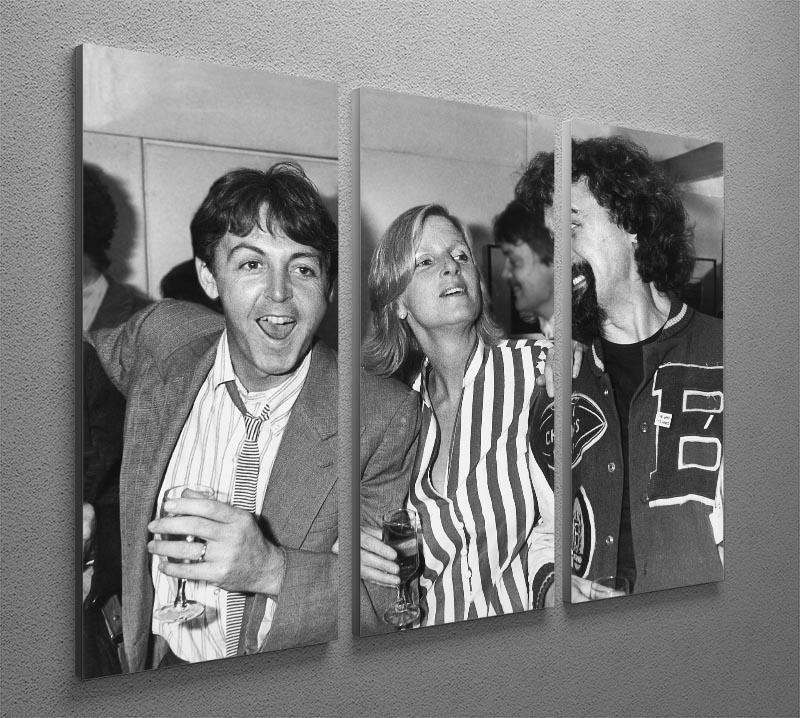 Three-panel canvas art featuring Paul and Linda McCartney with Billy Connolly, showcasing vibrant colors and artistic design.