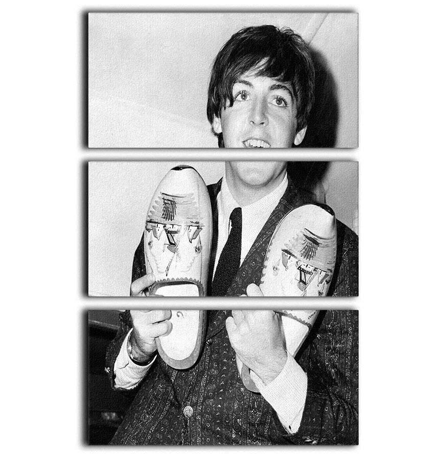 A stylish 3-panel canvas print featuring Paul McCartney with clogs, perfect for home decor.
