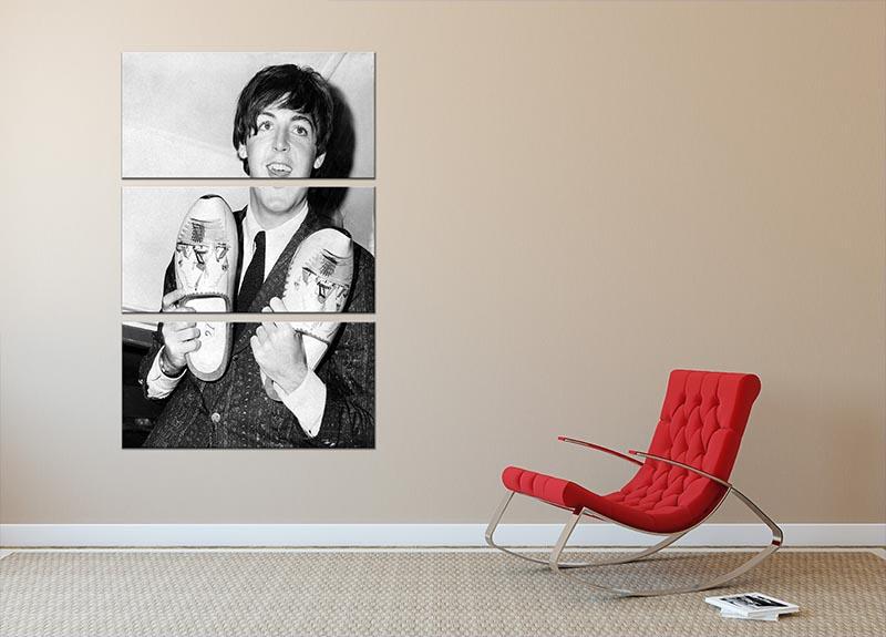 A stylish 3-panel canvas print featuring Paul McCartney with clogs, perfect for home decor.