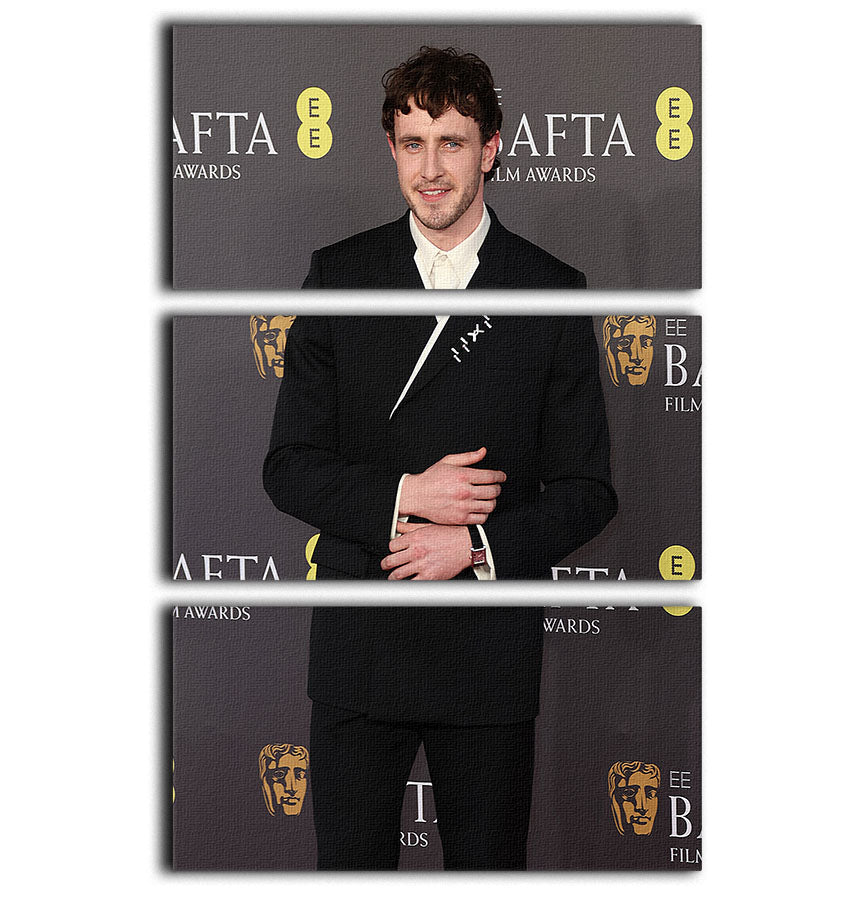 Three-panel canvas print featuring Paul Mescal at the Baftas, showcasing elegance and style.