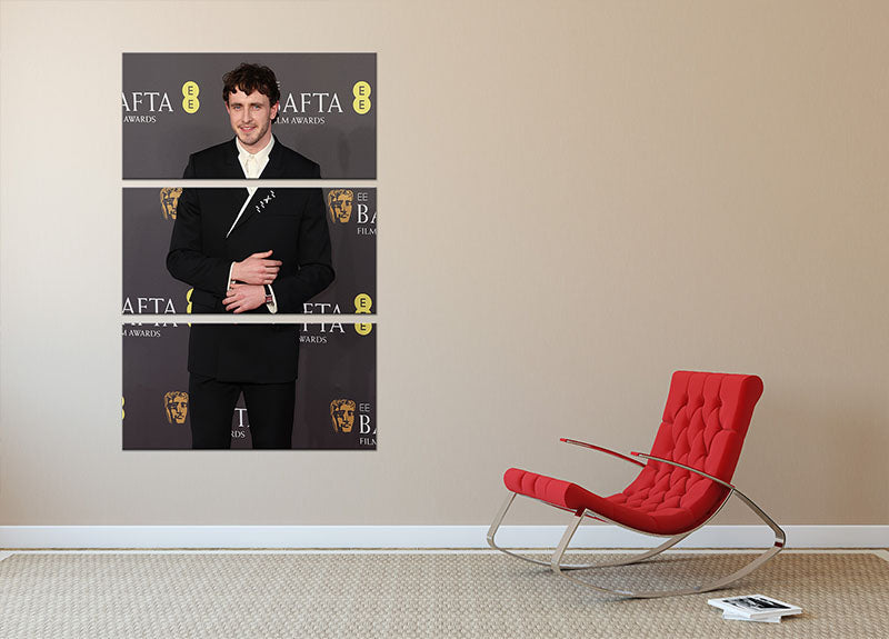 Three-panel canvas print featuring Paul Mescal at the Baftas, showcasing elegance and style.
