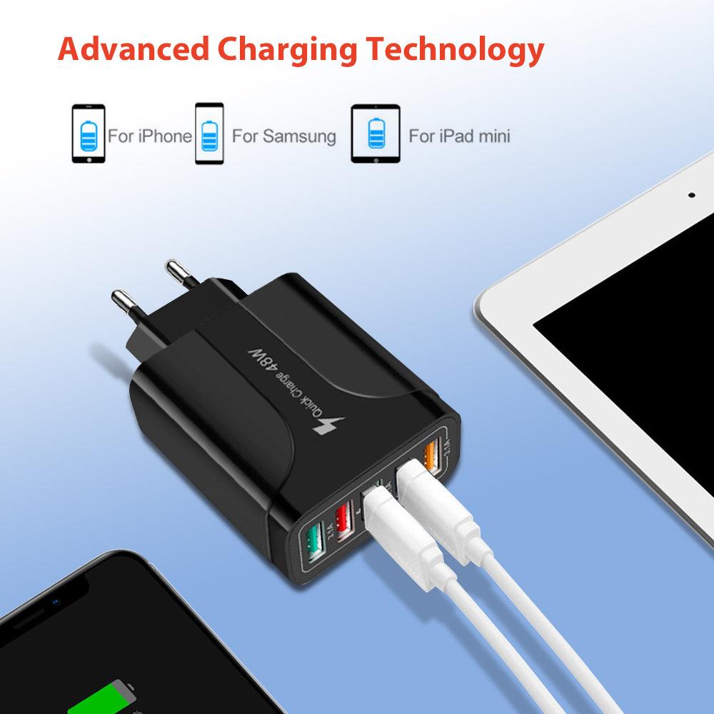 PBG 5 Port Wall Charger in black and white, featuring five charging ports for simultaneous device charging.