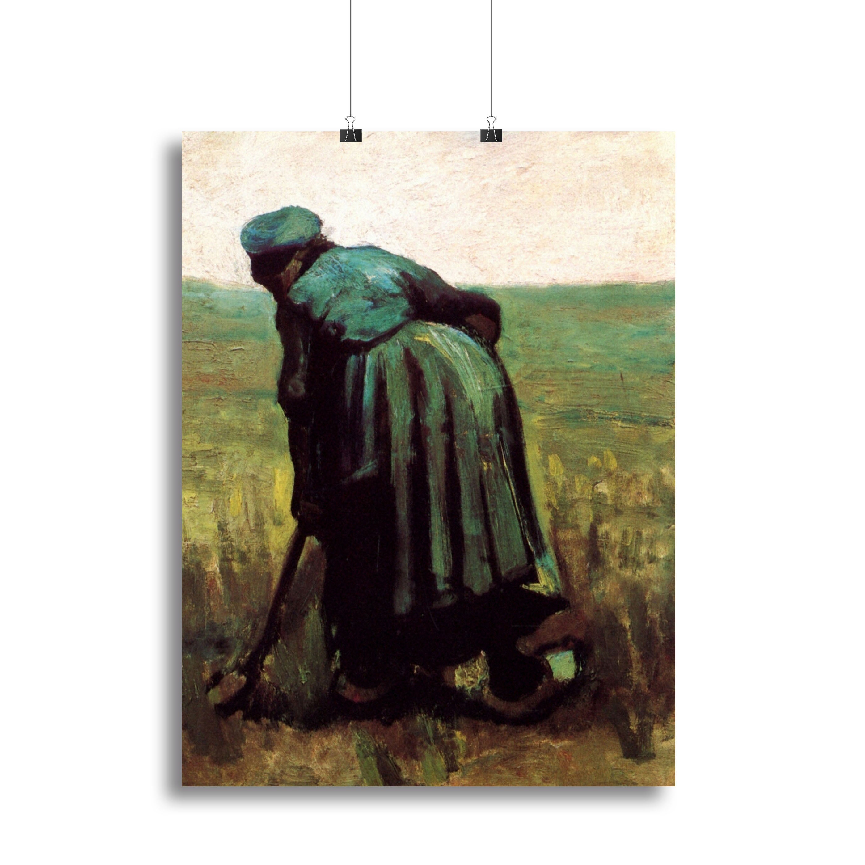 Canvas print of Peasant Woman Digging by Van Gogh, showcasing vibrant colors and expressive brushwork.