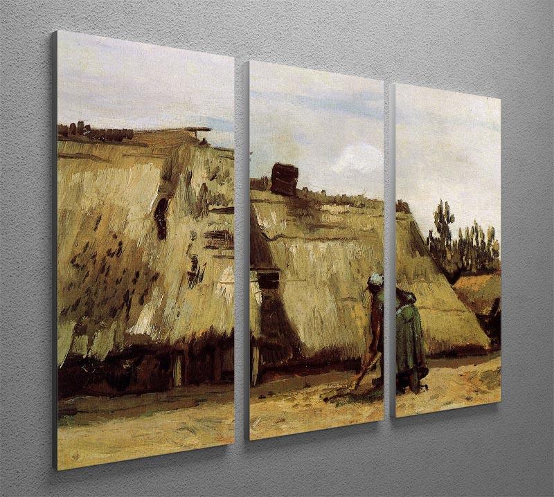 Three-panel canvas art featuring Van Gogh's Peasant Woman Digging in Front of Her Cottage, showcasing vibrant colors and intricate details.