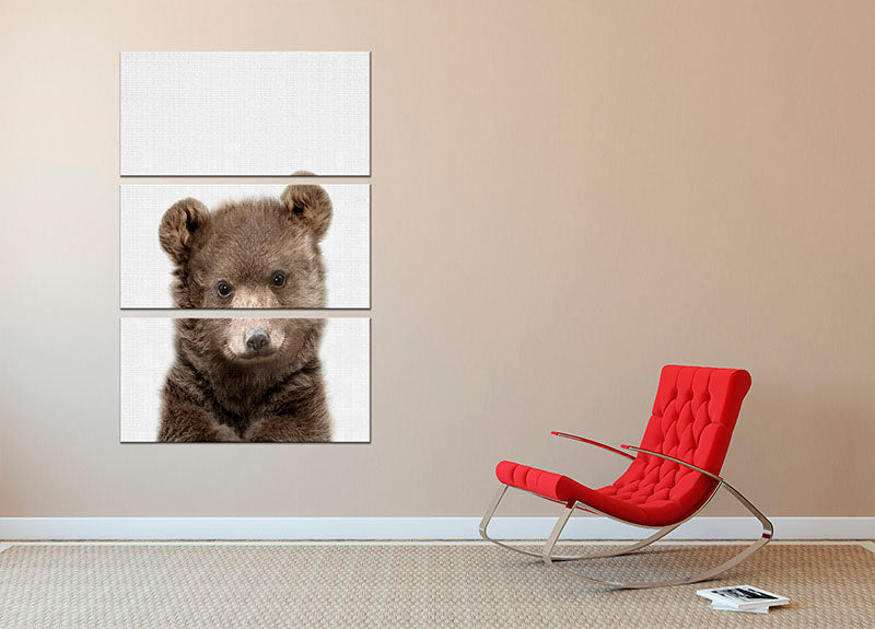 Peekaboo Baby Bear 3 Split Panel Canvas Print featuring a cute bear design across three panels, perfect for children's rooms.