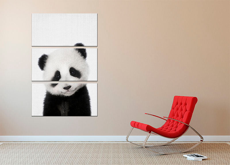 Three-panel canvas print featuring a cute baby panda, perfect for home decor.