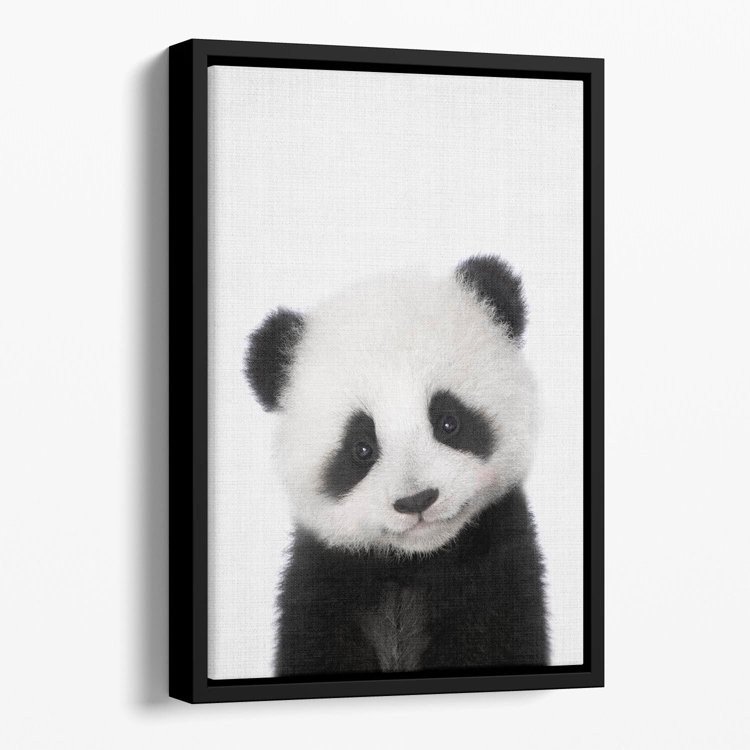 A vibrant floating framed canvas featuring a playful baby panda in an abstract design, perfect for home decor.