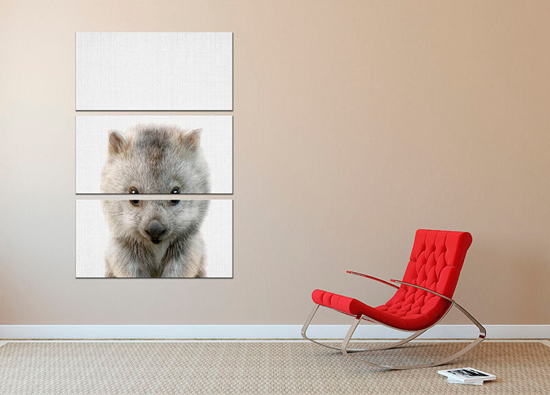 A charming 3-panel canvas print featuring a cute baby wombat, perfect for home decor.