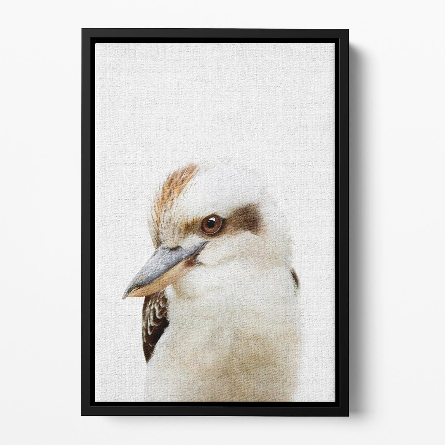 A vibrant abstract canvas featuring a kookaburra, elegantly framed in a floating wooden frame.