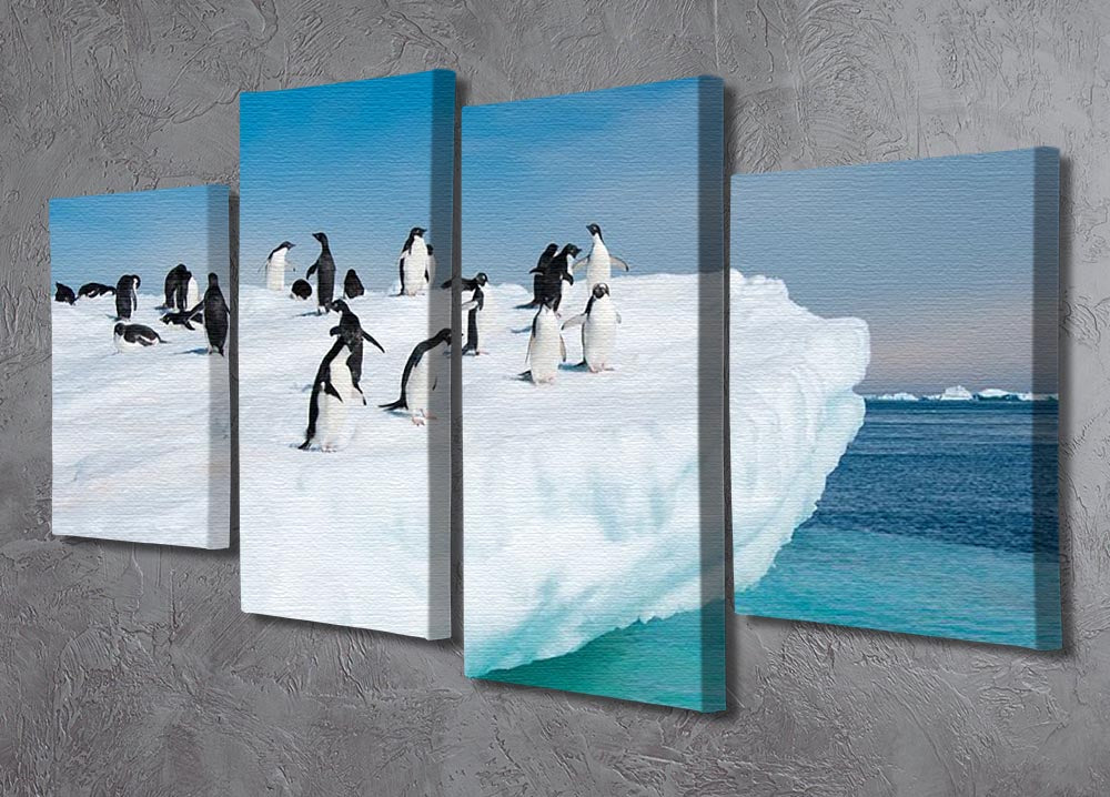 A beautiful 4-split canvas artwork featuring penguins on an iceberg, showcasing vibrant colors and intricate details.