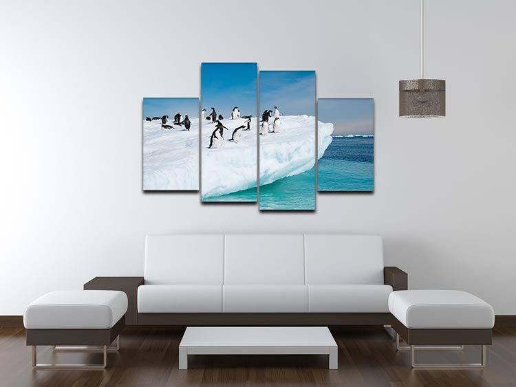A beautiful 4-split canvas artwork featuring penguins on an iceberg, showcasing vibrant colors and intricate details.