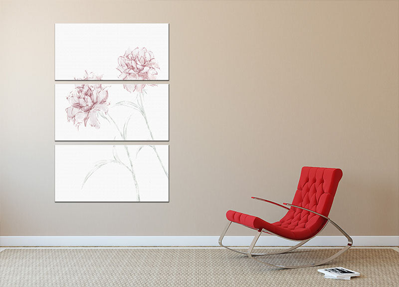 Peony 03 3 Split Panel Canvas Print featuring vibrant floral design across three panels.