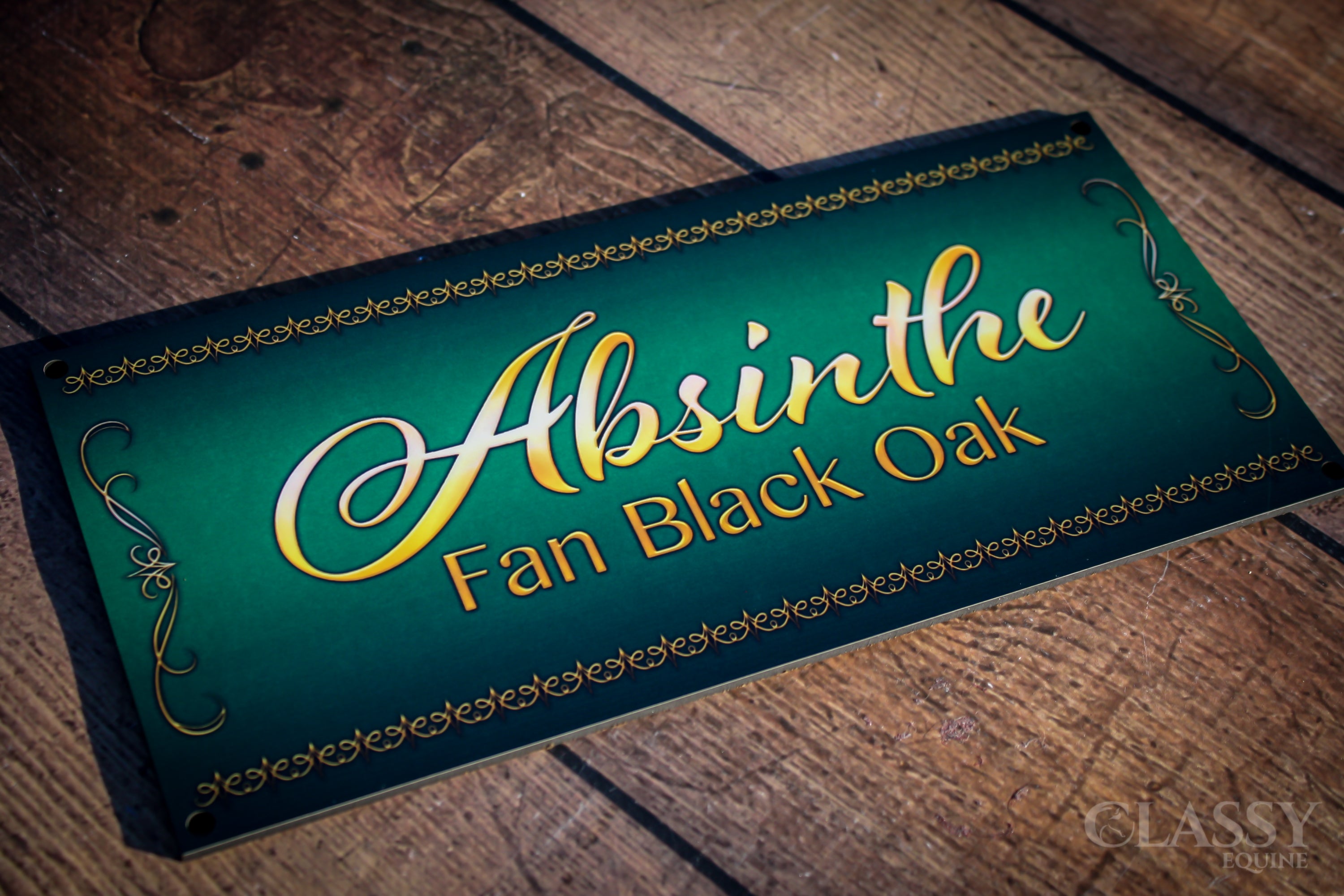 Personalized horse stall plaque with glossy finish, customizable colors and graphics, perfect for stalls and paddocks.